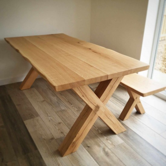 X Wooden Dining Table with bench