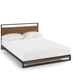 Rome Metal And Wood Platform Bed Frame With Headboard