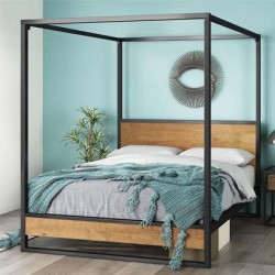 Naples Metal and Wood Canopy Platform Bed Frame