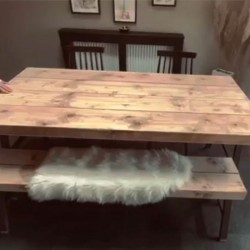 A Shape Rustic Dining Table and 2 Bench