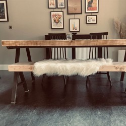 A Shape Rustic Dining Table and 2 Bench