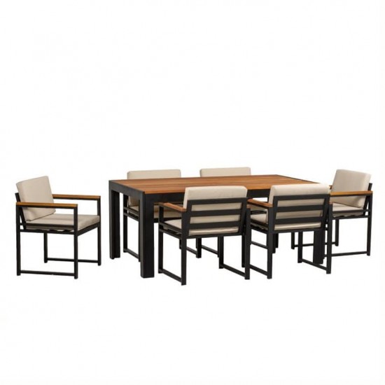 STEEL TABLE AND 6 CHAIRS