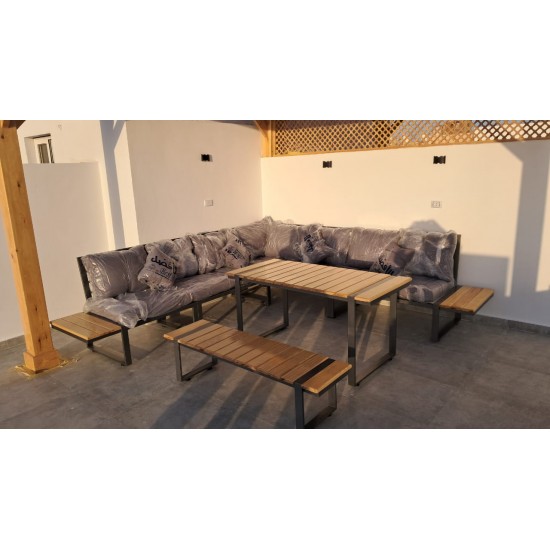  outdoor sofa set with dining table and bench