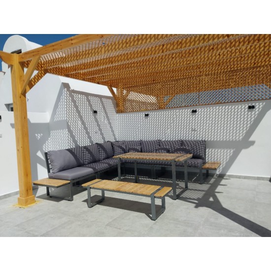  outdoor sofa set with dining table and bench